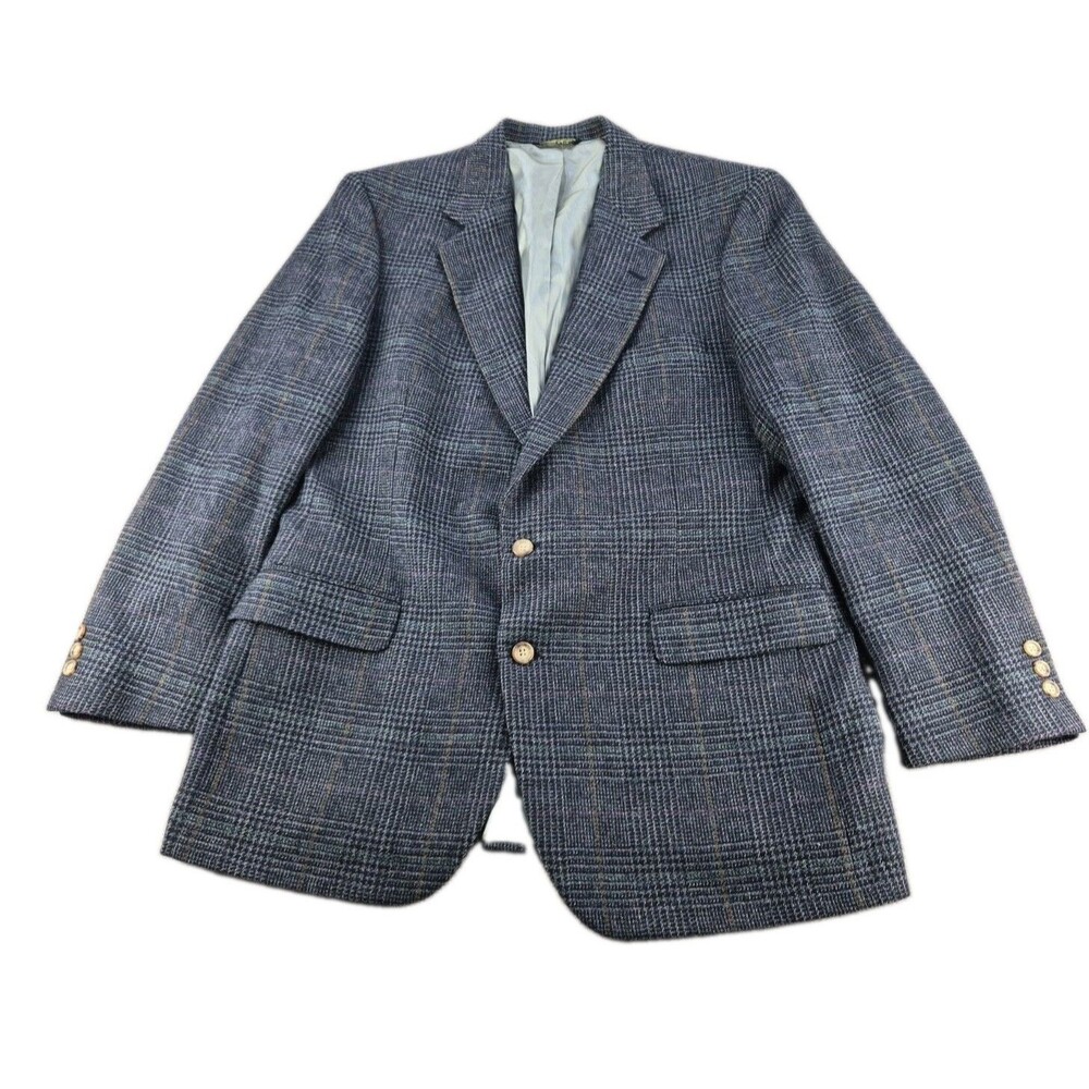 Jaymar Sport Coat Vtg Men Sz 44R Charcoal Gray Glen Plaid Tweed Wool Blazer USA